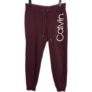 CALVIN KLEIN Performance Women Logo Sweat Pants Joggers Burgundy Small